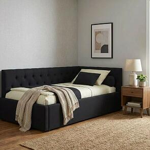 Кровать Afelia с матрасом велюр темный без П/М 900x2000, изголовье мягкое
