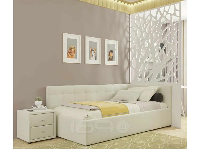 Кровать Bonna с матрасом велюр бежевый без П/М 1200x2000, изголовье мягкое