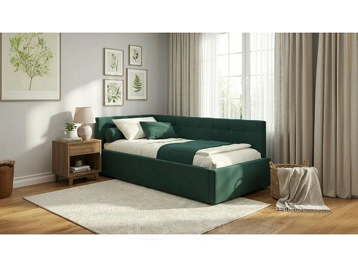Кровать Bonna с матрасом велюр изумруд без П/М 1200x2000, изголовье мягкое