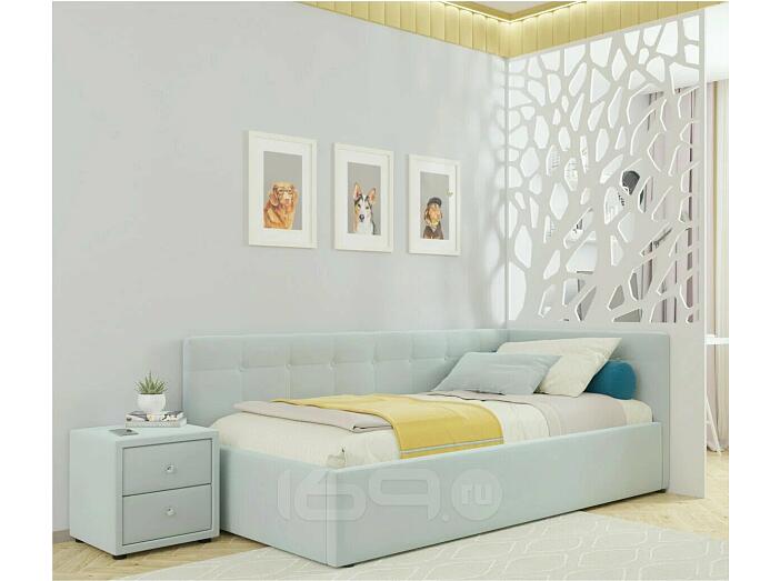 Кровать Bonna с матрасом велюр мята пастель без П/М 1200x2000, изголовье мягкое