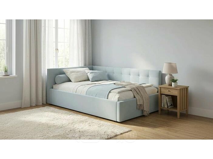 Кровать Bonna с матрасом велюр мята пастель С П/М 1200x2000, ортопедическое основание, изголовье мягкое