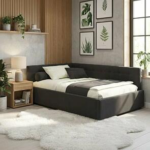 Кровать Bonna с матрасом велюр шоколад С П/М 1200x2000, ортопедическое основание, изголовье мягкое