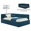 Кровать Bonna с матрасом велюр синий без П/М 1200x2000, изголовье мягкое
