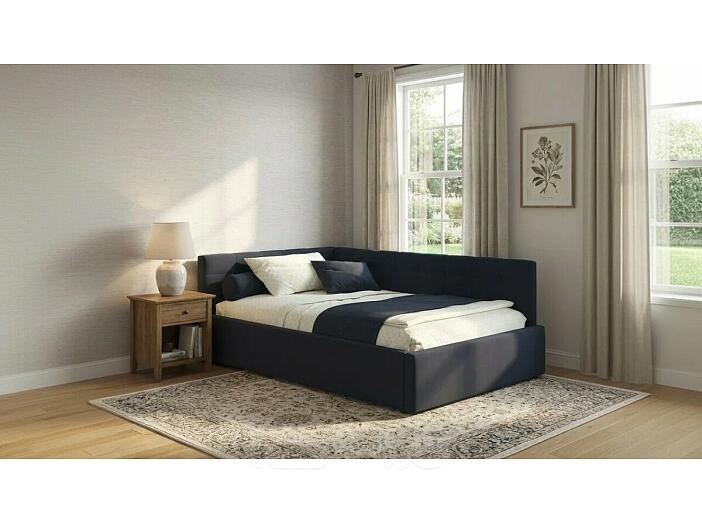 Кровать Bonna с матрасом велюр черный без П/М 1200x2000, изголовье мягкое