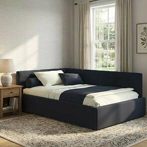 Кровать Bonna с матрасом велюр черный без П/М 1200x2000, изголовье мягкое