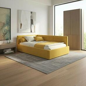 Кровать Bonna с матрасом велюр желтый С П/М 1200x2000, ортопедическое основание, изголовье мягкое