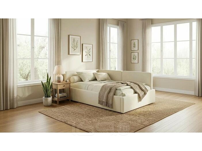 Кровать Kapri с матрасом велюр бежевый С П/М 1200x2000, ортопедическое основание, изголовье мягкое