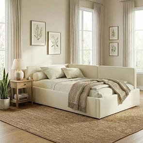 Кровать Kapri с матрасом велюр бежевый С П/М 1200x2000, ортопедическое основание, изголовье мягкое