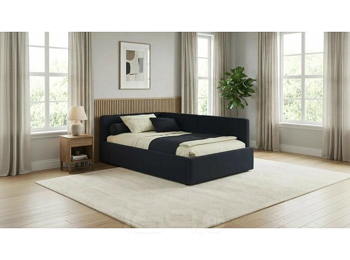 Кровать Kapri с матрасом велюр черный С П/М 1200x2000, ортопедическое основание, изголовье мягкое