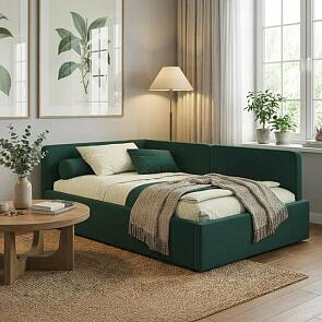 Кровать Kapri с матрасом велюр изумруд С П/М 1200x2000, ортопедическое основание, изголовье мягкое