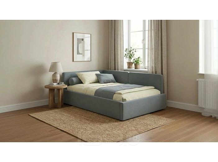 Кровать Kapri с матрасом велюр серый С П/М 1200x2000, ортопедическое основание, изголовье мягкое