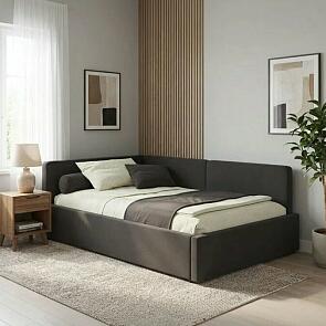 Кровать Kapri с матрасом велюр шоколад С П/М 1200x2000, ортопедическое основание, изголовье мягкое