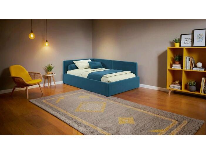 Кровать Kapri с матрасом велюр синий С П/М 1200x2000, ортопедическое основание, изголовье мягкое