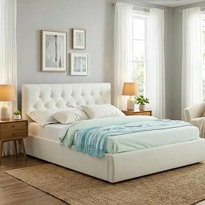 Кровать Verona с матрасом велюр бежевый С П/М 1400x2000, ортопедическое основание, изголовье мягкое