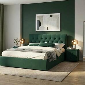 Кровать Verona с матрасом велюр изумруд С П/М 1400x2000, ортопедическое основание, изголовье мягкое