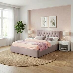 Кровать Verona с матрасом велюр лиловый С П/М 1400x2000, ортопедическое основание, изголовье мягкое