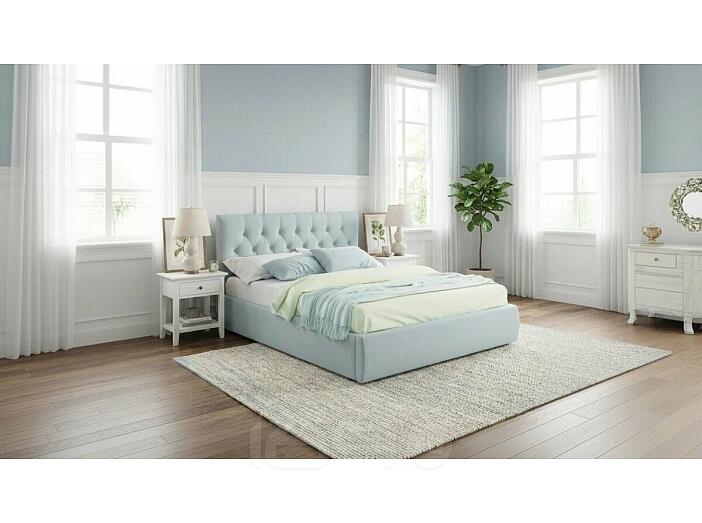 Кровать Verona с матрасом велюр мятный С П/М 1400x2000, ортопедическое основание, изголовье мягкое