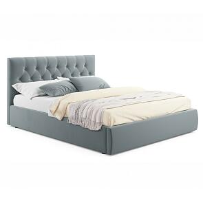 Кровать Verona с матрасом велюр серый без П/М 1400x2000, изголовье мягкое
