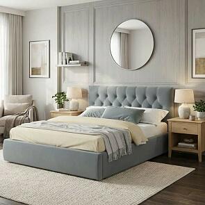 Кровать Verona с матрасом велюр серый С П/М 1400x2000, ортопедическое основание, изголовье мягкое