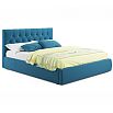 Кровать Verona с матрасом велюр синий без П/М 1400x2000, изголовье мягкое