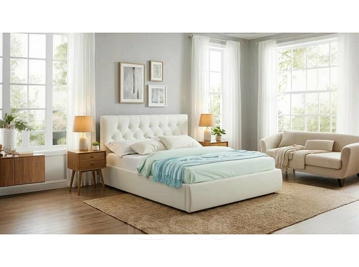 Кровать Verona с матрасом велюр бежевый С П/М 1600x2000, ортопедическое основание, изголовье мягкое