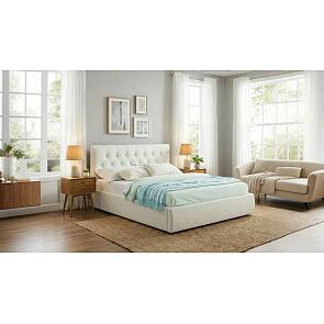 Кровать Verona с матрасом велюр бежевый С П/М 1600x2000, ортопедическое основание, изголовье мягкое