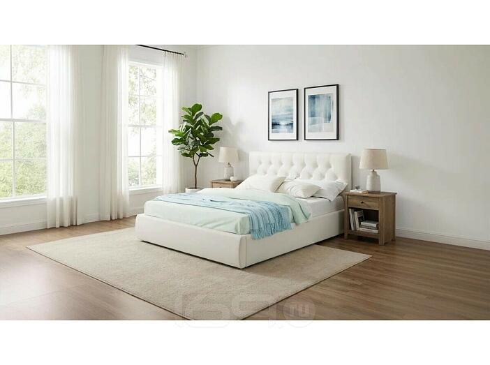 Кровать Verona с матрасом велюр бежевый без П/М 1600x2000, изголовье мягкое