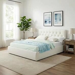 Кровать Verona с матрасом велюр бежевый без П/М 1600x2000, изголовье мягкое