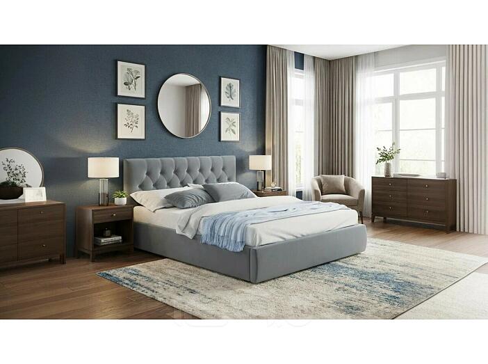 Кровать Verona с матрасом велюр серый без П/М 1600x2000, изголовье мягкое