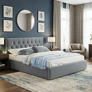 Кровать Verona с матрасом велюр серый без П/М 1600x2000, изголовье мягкое