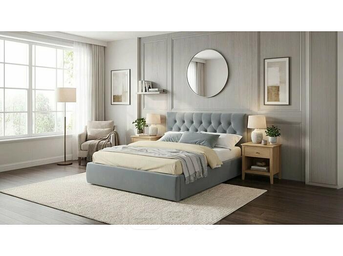 Кровать Verona с матрасом велюр серый С П/М 1600x2000, ортопедическое основание, изголовье мягкое
