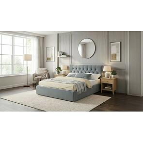 Кровать Verona с матрасом велюр серый С П/М 1600x2000, ортопедическое основание, изголовье мягкое