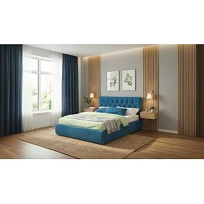 Кровать Verona с матрасом велюр синий без П/М 1600x2000, изголовье мягкое