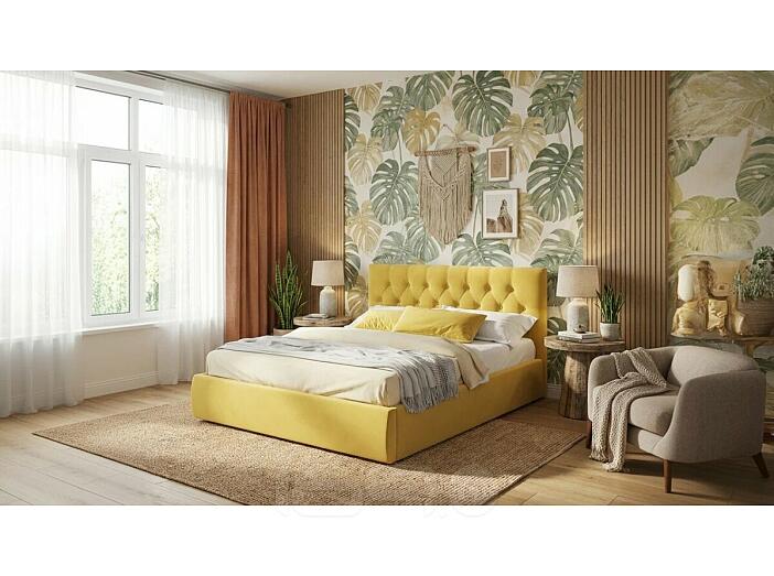 Кровать Verona с матрасом велюр жёлтый без П/М 1600x2000, изголовье мягкое