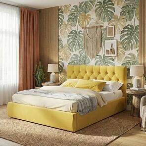 Кровать Verona с матрасом велюр жёлтый без П/М 1600x2000, изголовье мягкое