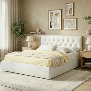 Кровать Verona с матрасом велюр бежевый С П/М 1800x2000, ортопедическое основание, изголовье мягкое