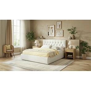 Кровать Verona с матрасом велюр бежевый С П/М 1800x2000, ортопедическое основание, изголовье мягкое