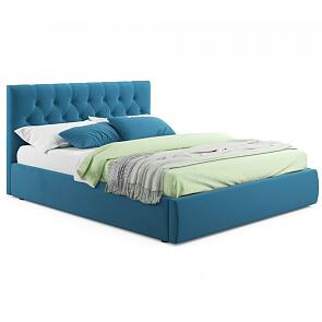 Кровать Verona с матрасом велюр синий без П/М 1800x2000, изголовье мягкое