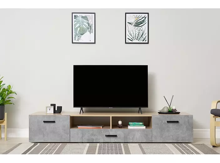 Нэнси New Тумба ТВ (2дв.+1ящ.) (ЛДСП) (Бетон светлый/Сонома)