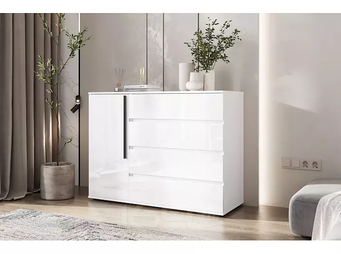 Норд Комод 1 дверь 4 ящика (1200) (Белый глянец, Белый)