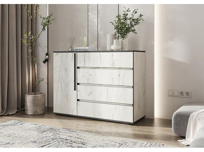 Норд Комод 1 дверь 4 ящика (1200) (Дуб Крафт Белый, Дуб Крафт Белый)