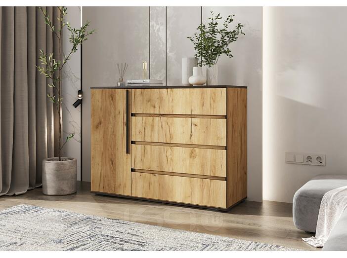 Норд Комод 1 дверь 4 ящика (1200) (Дуб крафт, Дуб крафт (КРОМКА ВЕНГЕ))