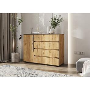 Норд Комод 1 дверь 4 ящика (1200) (Дуб крафт, Дуб крафт (КРОМКА ВЕНГЕ))