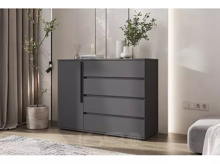 Норд Комод 1 дверь 4 ящика (1200) (Графит, Графит)