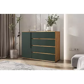 Норд Комод 1 дверь 4 ящика (1200) (Изумрудный (КРОМКА ИЗУМРУД), Дуб Крафт (КРОМКА ДУБ КРАФТ))