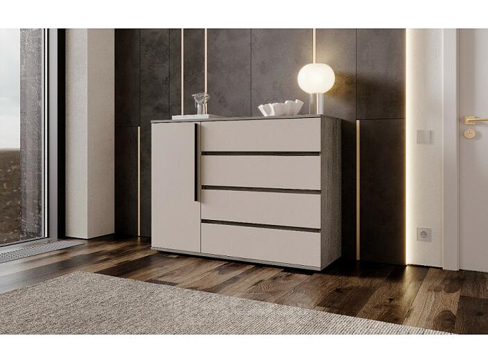 Норд Комод 1 дверь 4 ящика (1200) (Кашемир, Дуб Крафт серый)