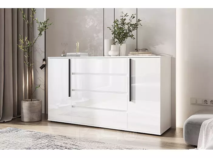 Норд Комод 2 двери 4 ящика (1600) (Белый глянец, Белый)