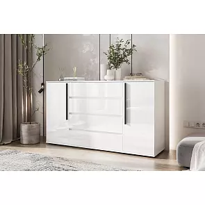 Норд Комод 2 двери 4 ящика (1600) (Белый глянец, Белый)