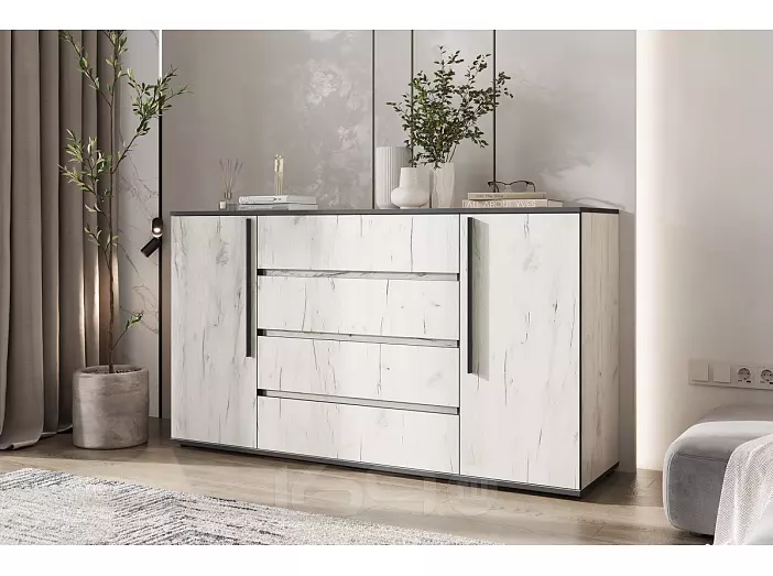 Норд Комод 2 двери 4 ящика (1600) (Дуб Крафт Белый, Дуб Крафт Белый)