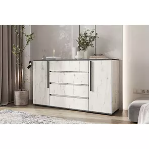 Норд Комод 2 двери 4 ящика (1600) (Дуб Крафт Белый, Дуб Крафт Белый)